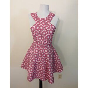 A/X Armani Exchange Pink and White Embroidered Fit Flare Dress Size S
